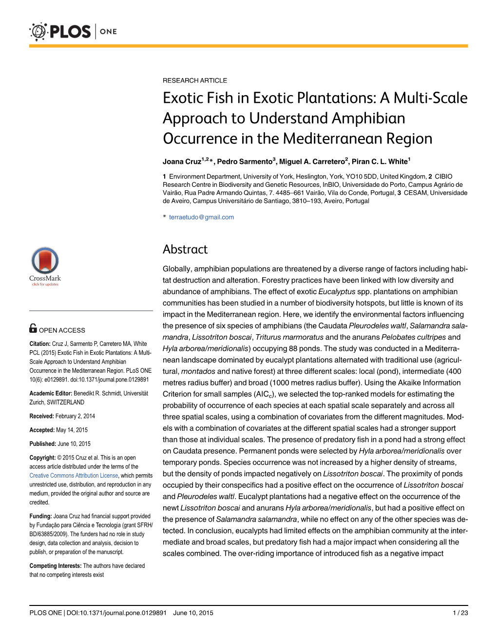 Exotic Fish in Exotic Plantations: a Multi-Scale Approach to Understand Amphibian Occurrence in the Mediterranean Region