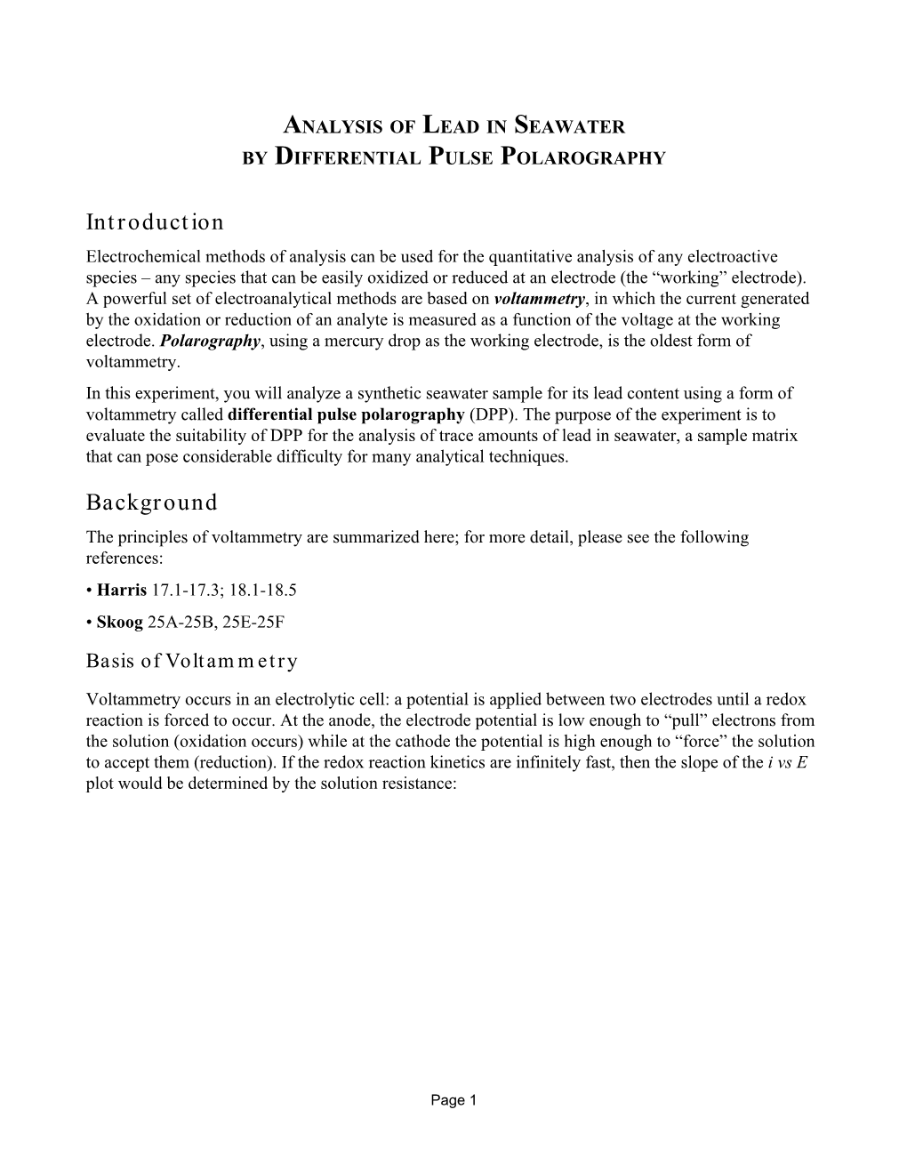 Analysis of Lead in Seawater by Differential Pulse Polarography