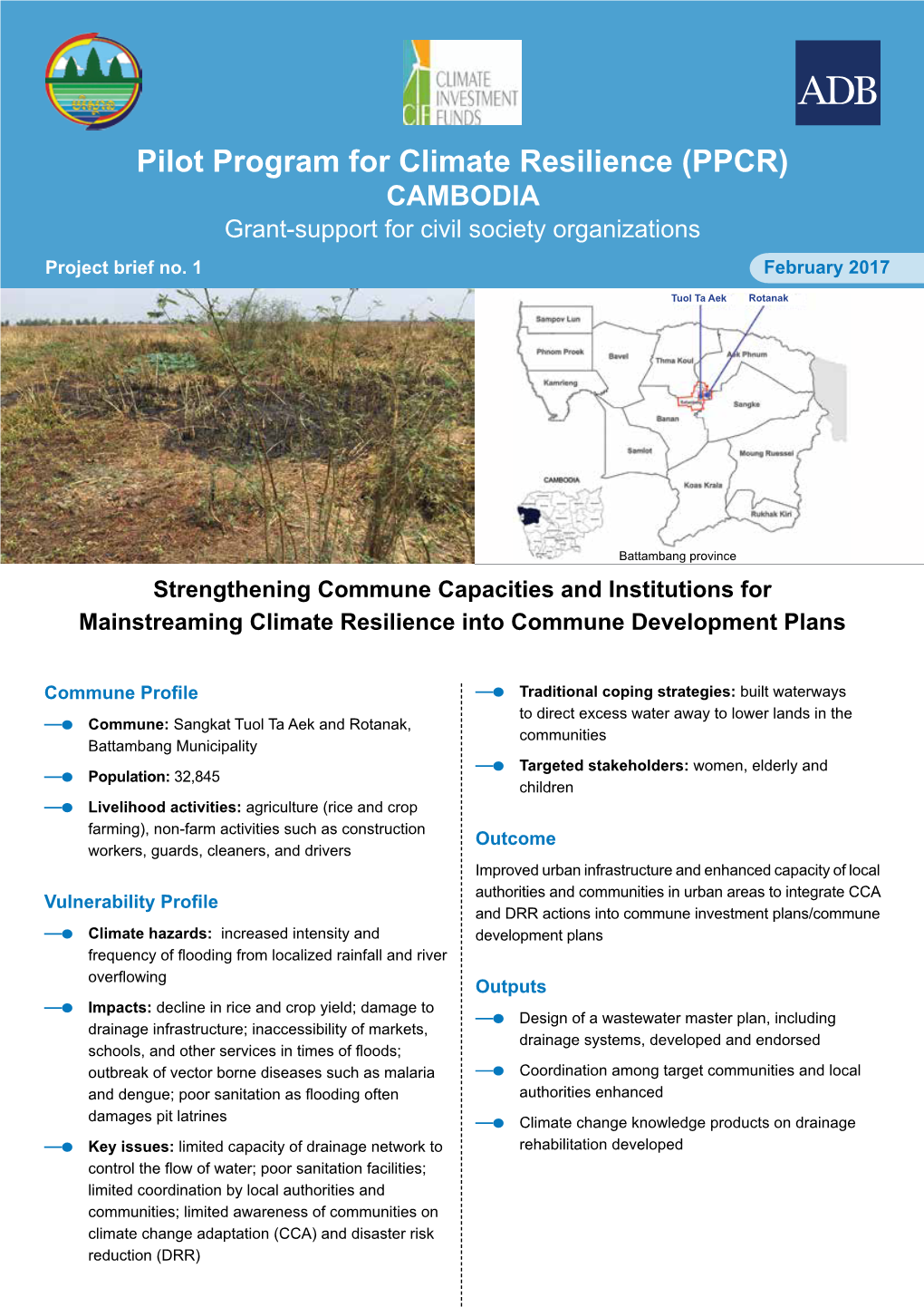 Pilot Program for Climate Resilience (PPCR) CAMBODIA Grant-Support for Civil Society Organizations Project Brief No