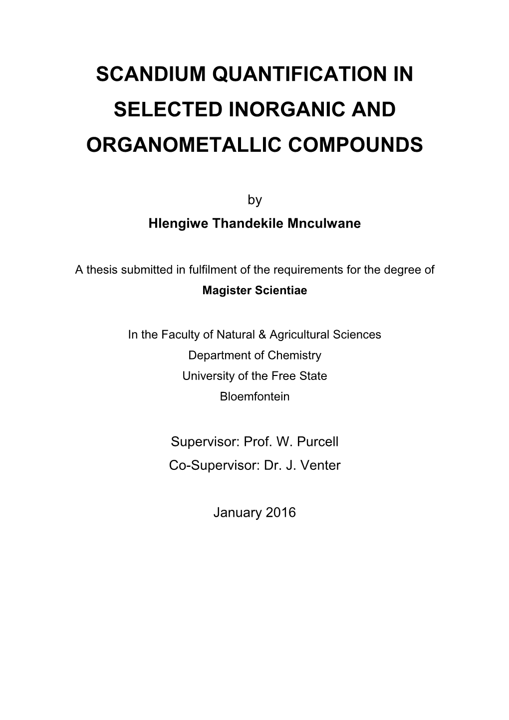 Scandium Quantification in Selected Inorganic and Organometallic Compounds