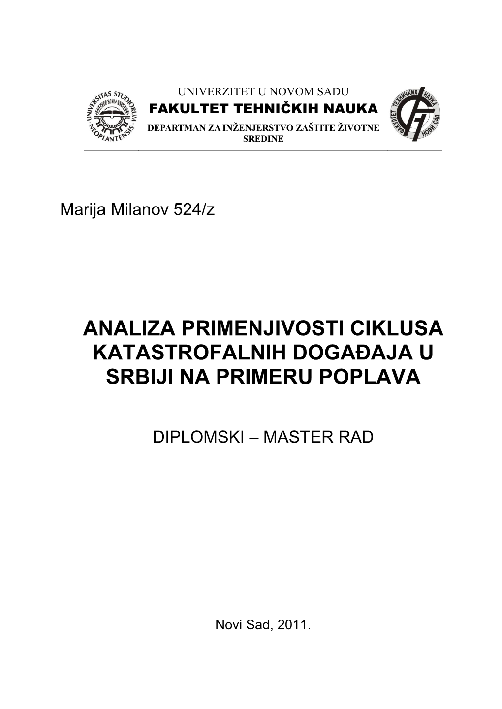 Analiza Primenjivosti Ciklusa Katastrofalnih Događaja U Srbiji Na Primeru Poplava