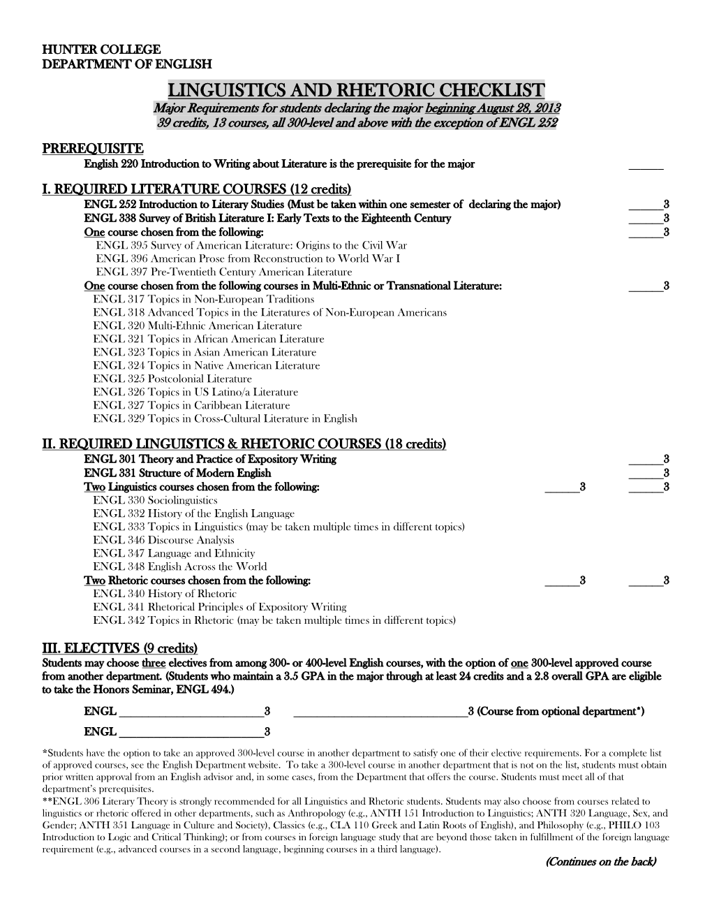 Linguistics and Rhetoric Checklist