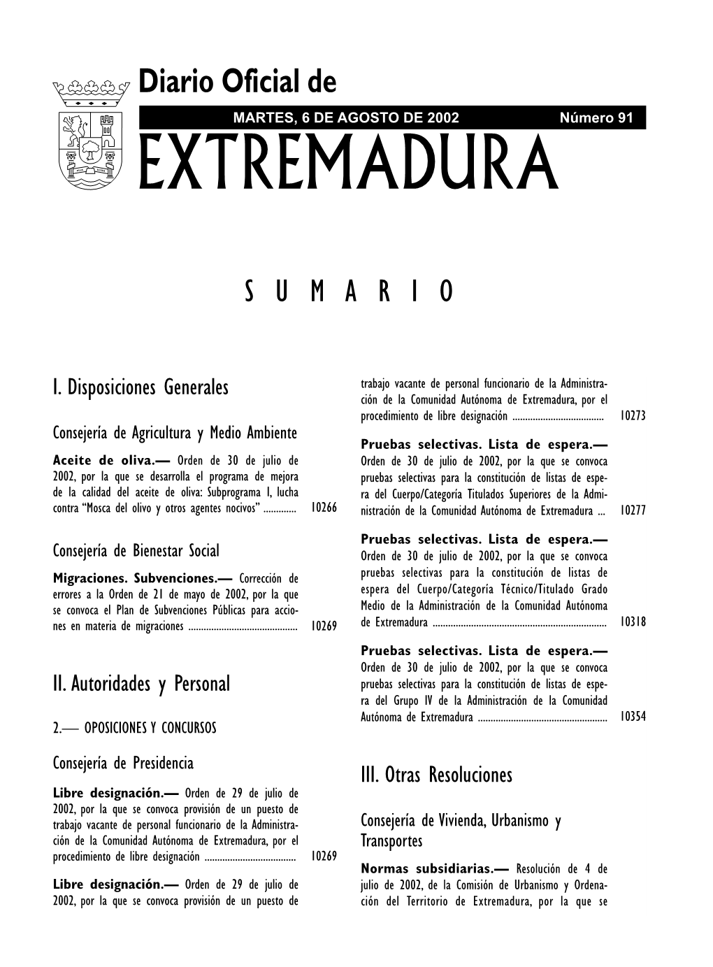 Diario Oficial De MARTES, 6 DE AGOSTO DE 2002 Número 91