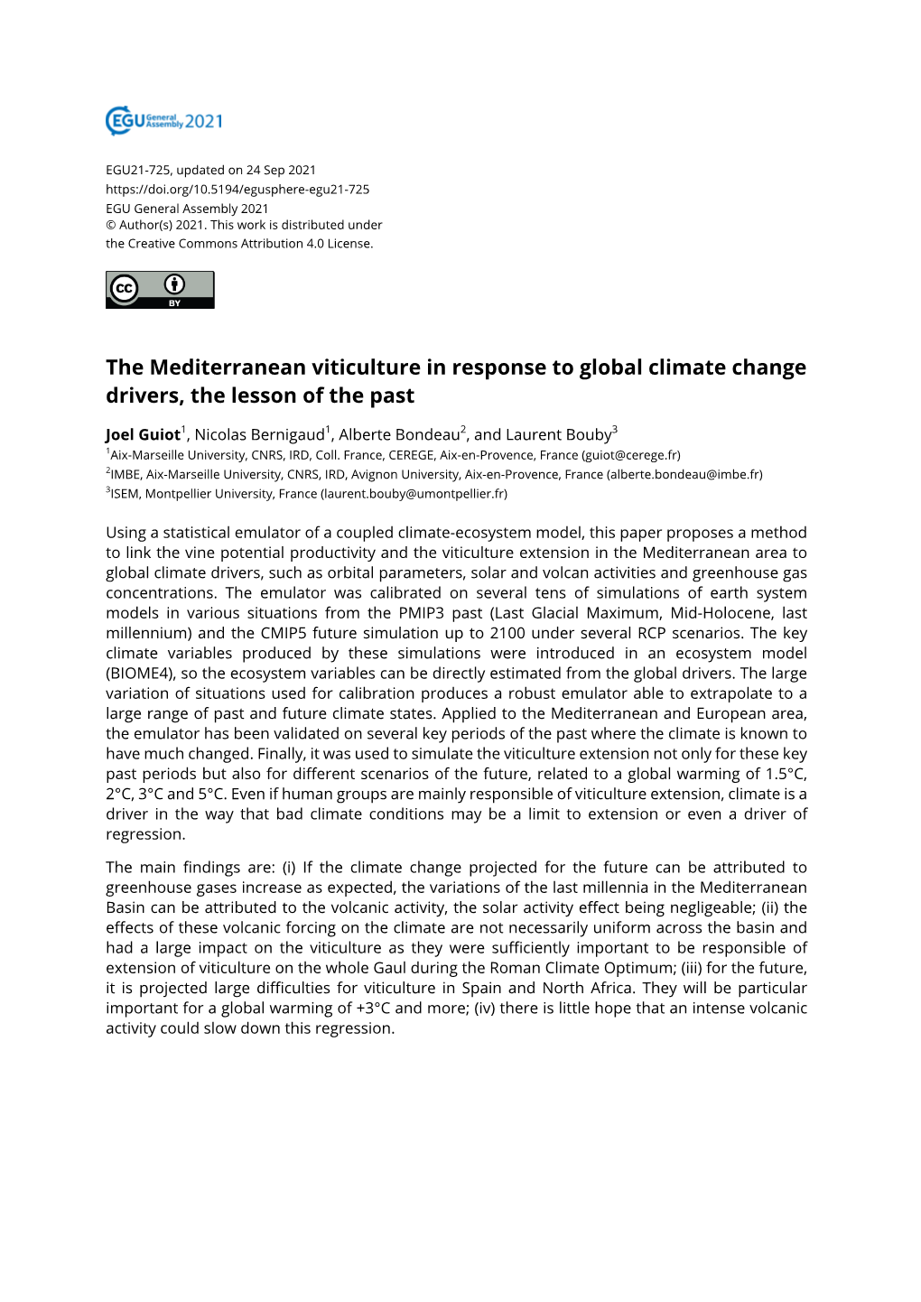 The Mediterranean Viticulture in Response to Global Climate Change Drivers, the Lesson of the Past