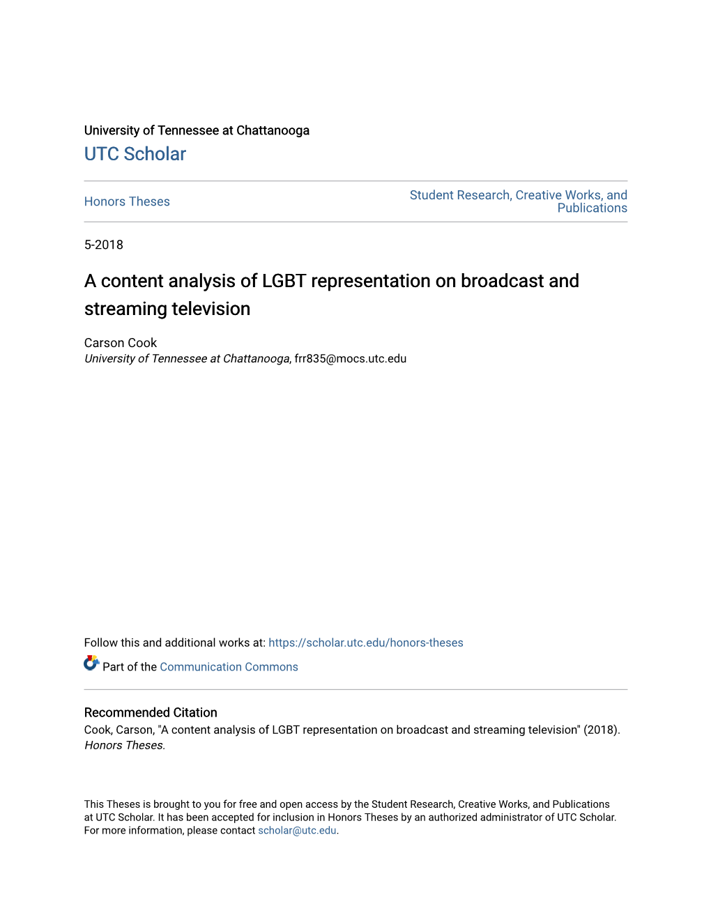 A Content Analysis of LGBT Representation on Broadcast and Streaming Television