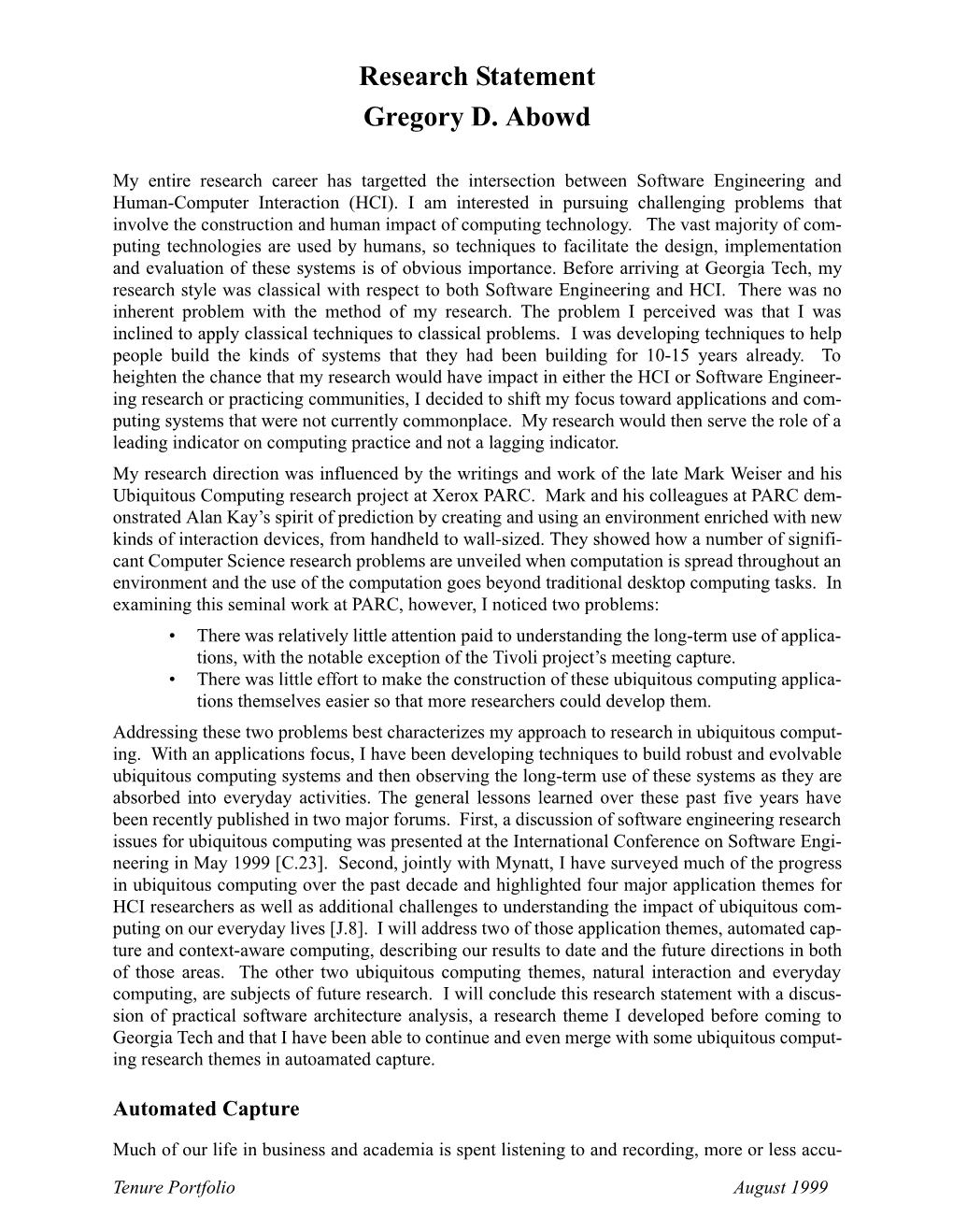 Research Statement Gregory D. Abowd