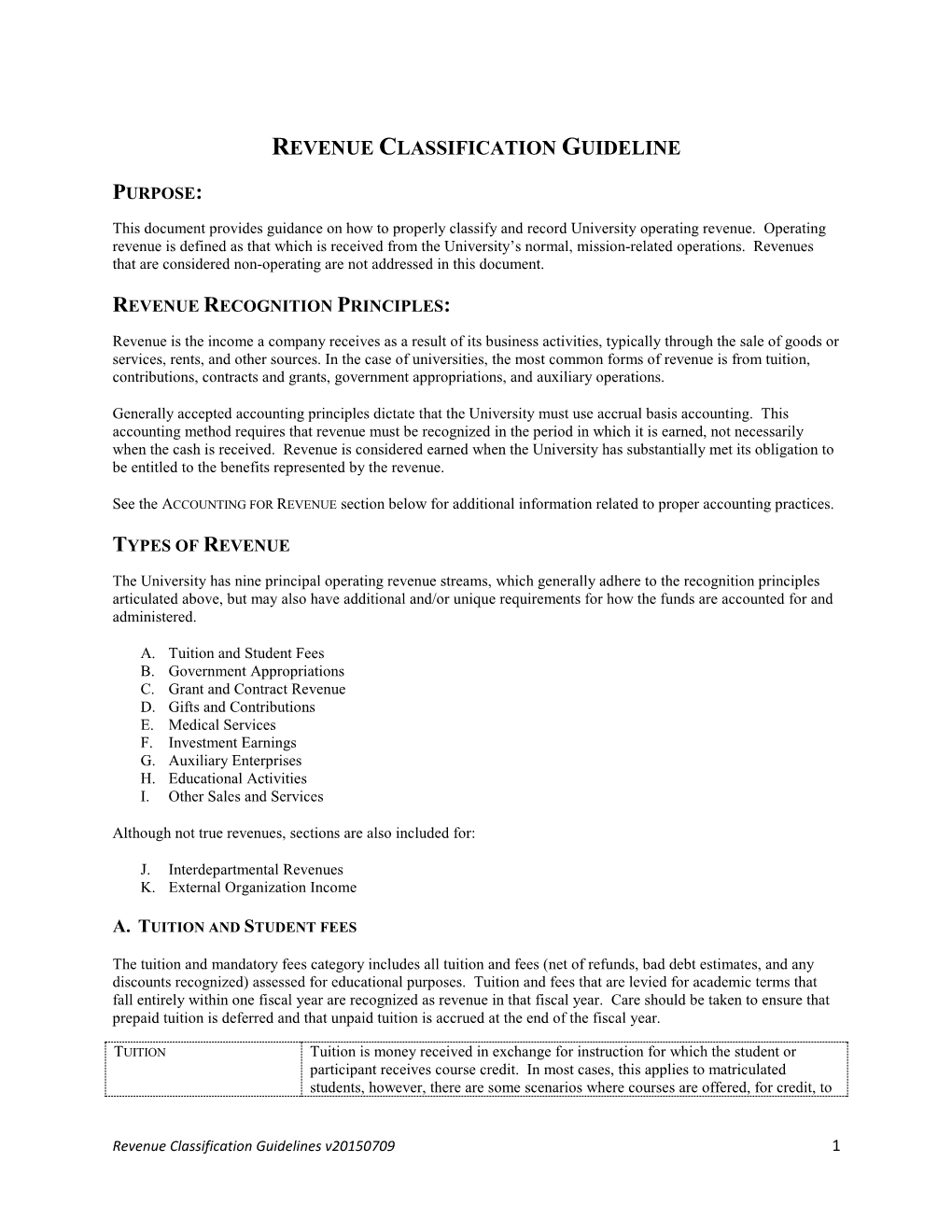 Revenue Classification Guideline