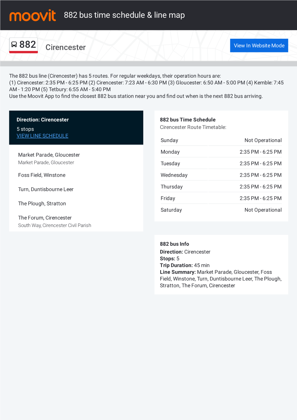 882 Bus Time Schedule & Line Route