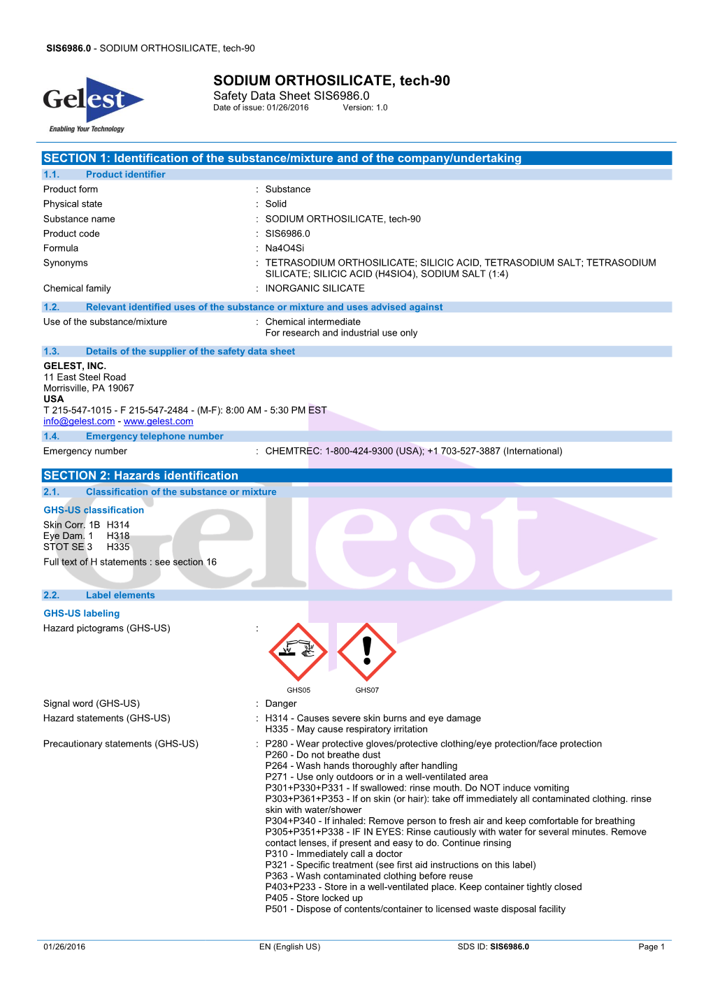 SODIUM ORTHOSILICATE, Tech-90