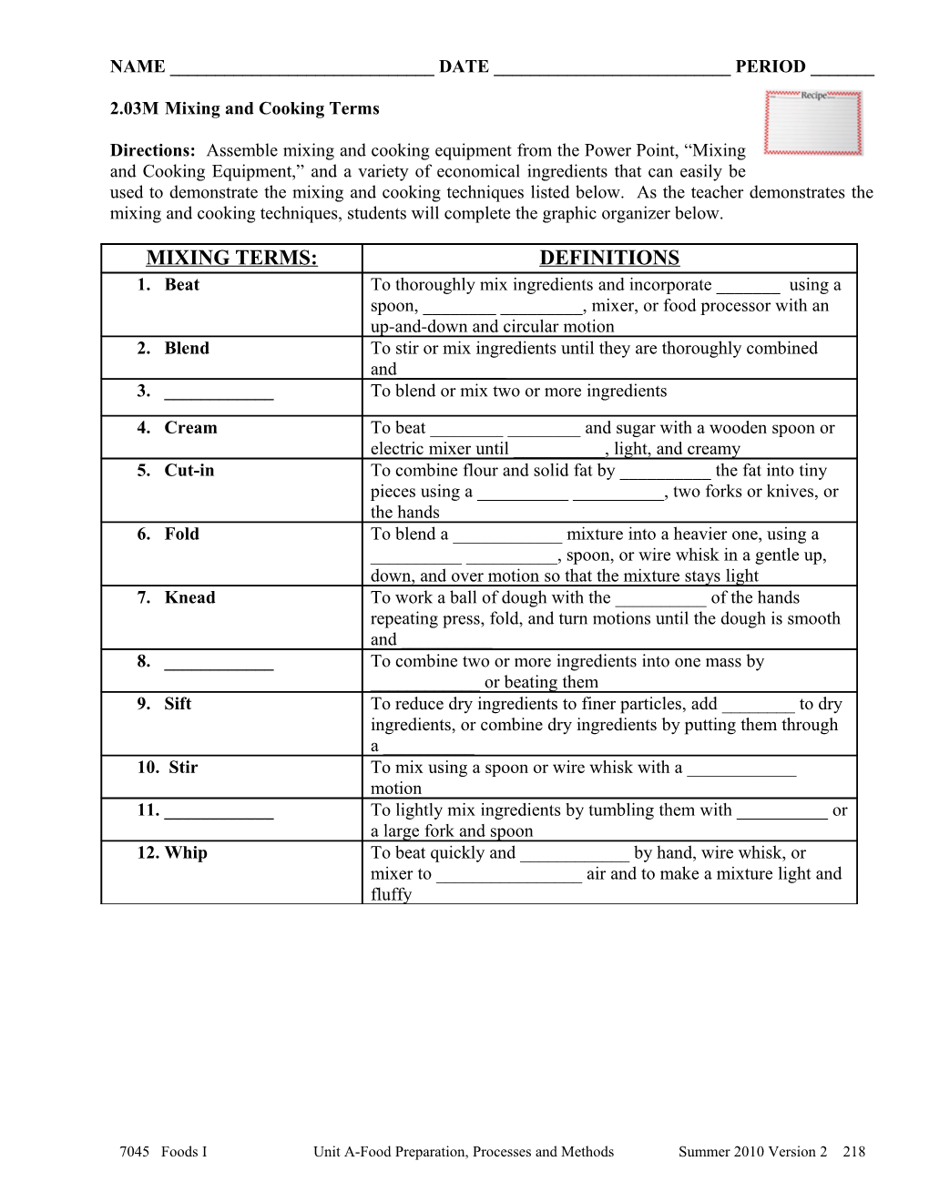 2.03M Mixing and Cooking Terms