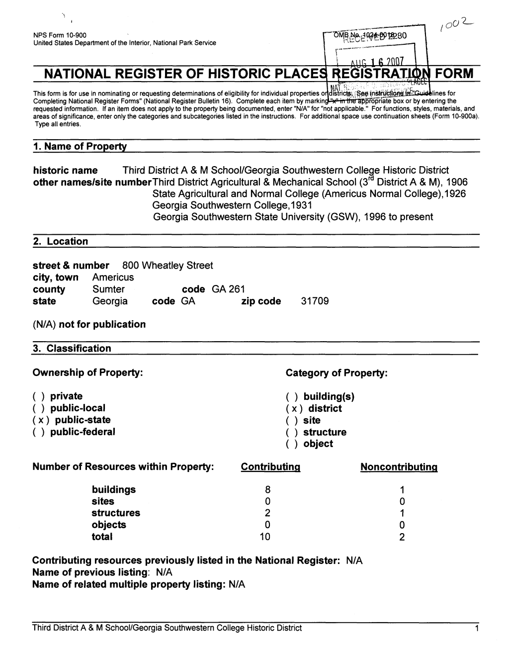 National Register of Historic Place Form