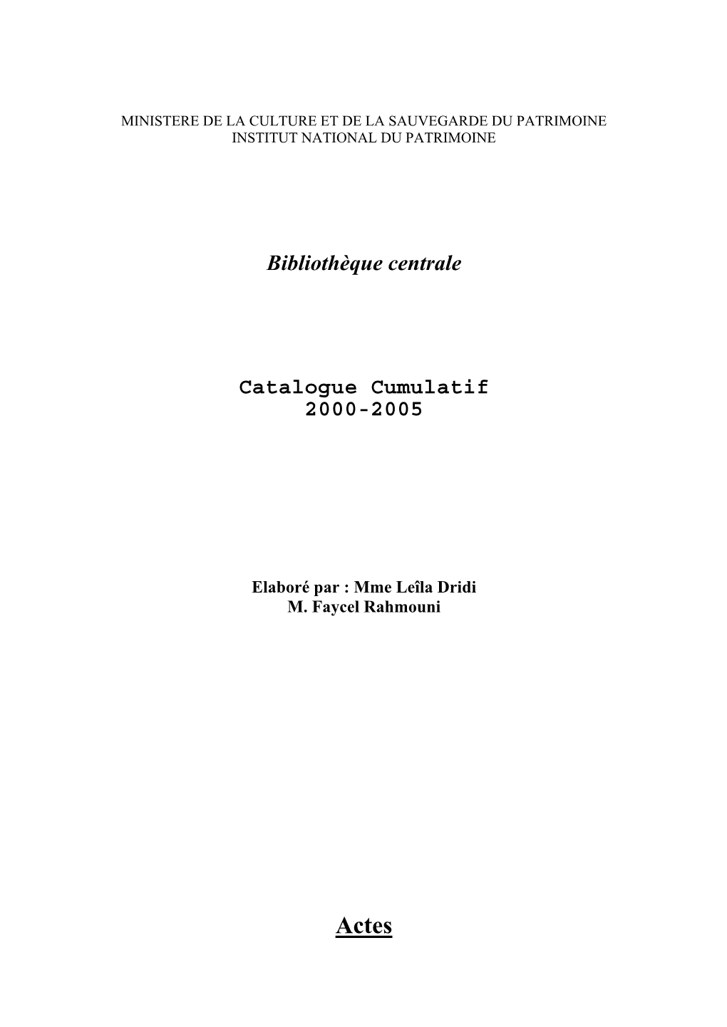 Catalogue Cumulatif 2000-2005