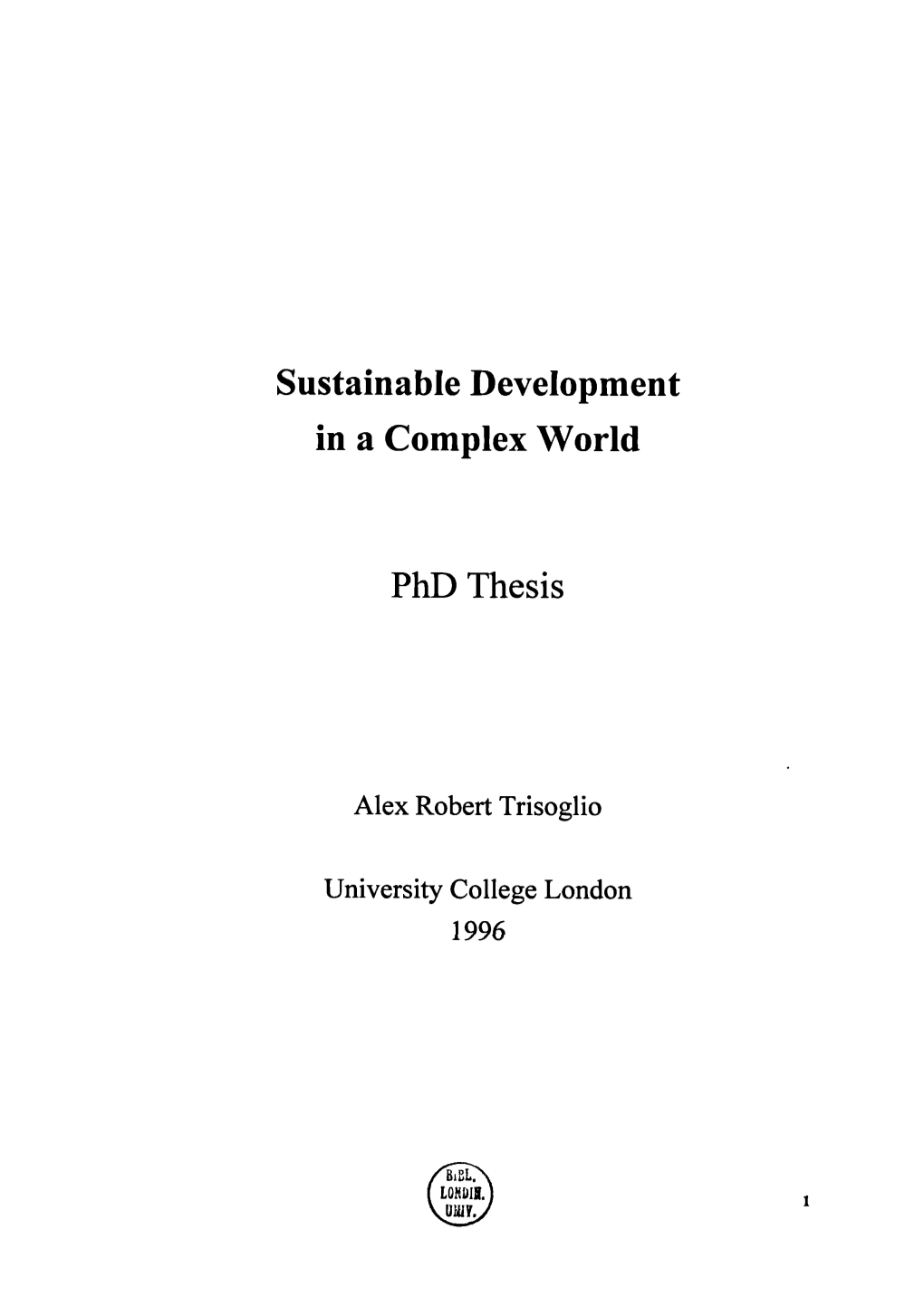 Sustainable Development in a Complex World Phd Thesis