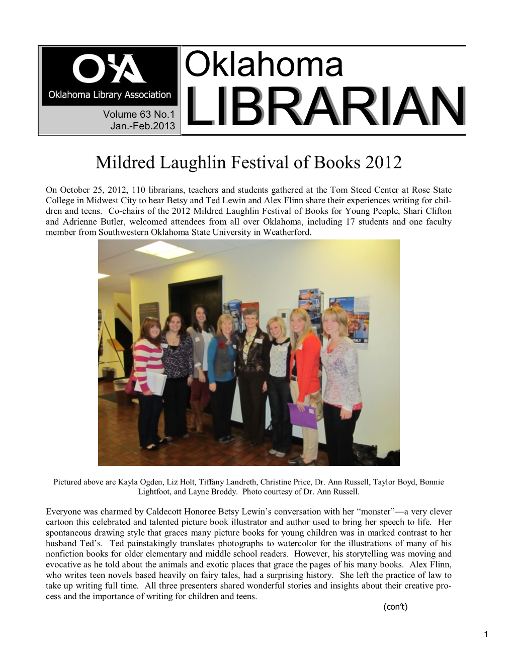LIBRARIAN Mildred Laughlin Festival of Books 2012
