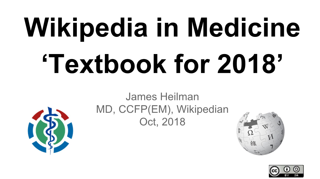 Wikipedia in Medicine 'Textbook for 2018'