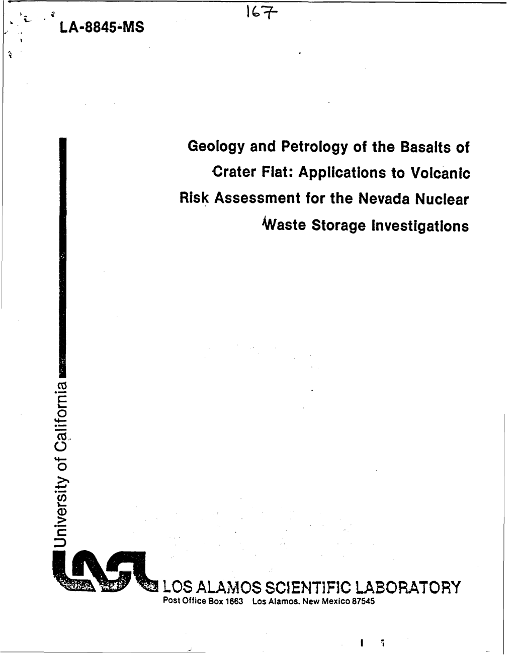 Geology and Petrology of the Basalts of Crater Flat: Applications to Volcanic Risk Assessment for the Nevada Nuclear Waste Storage Investigations