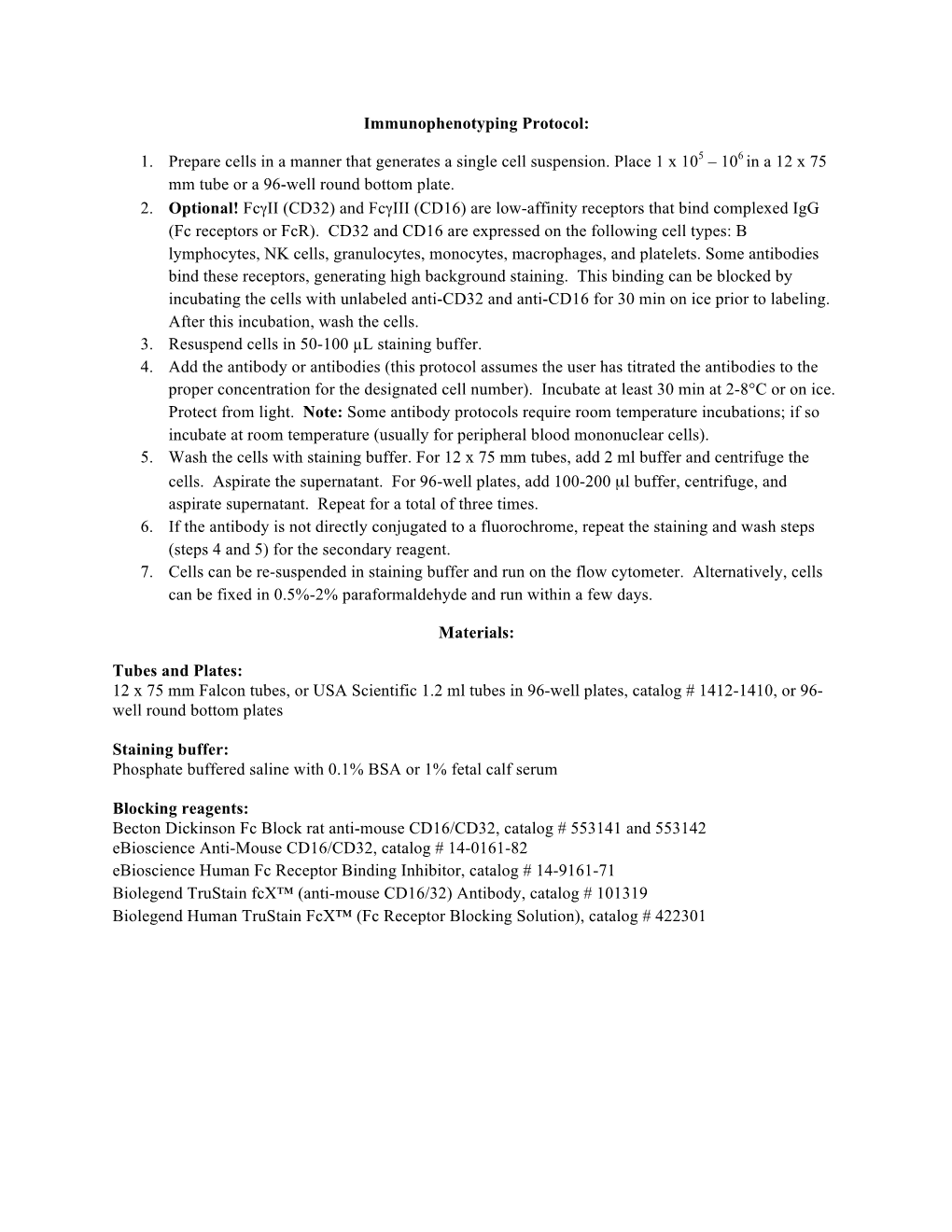 Immunophenotyping Protocol