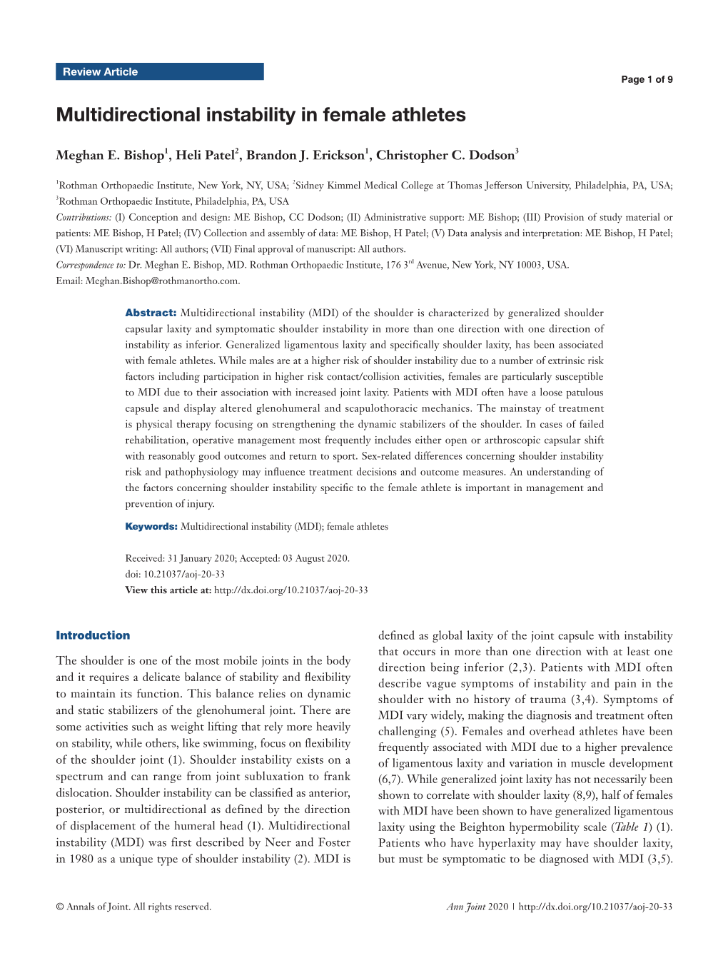 Multidirectional Instability in Female Athletes