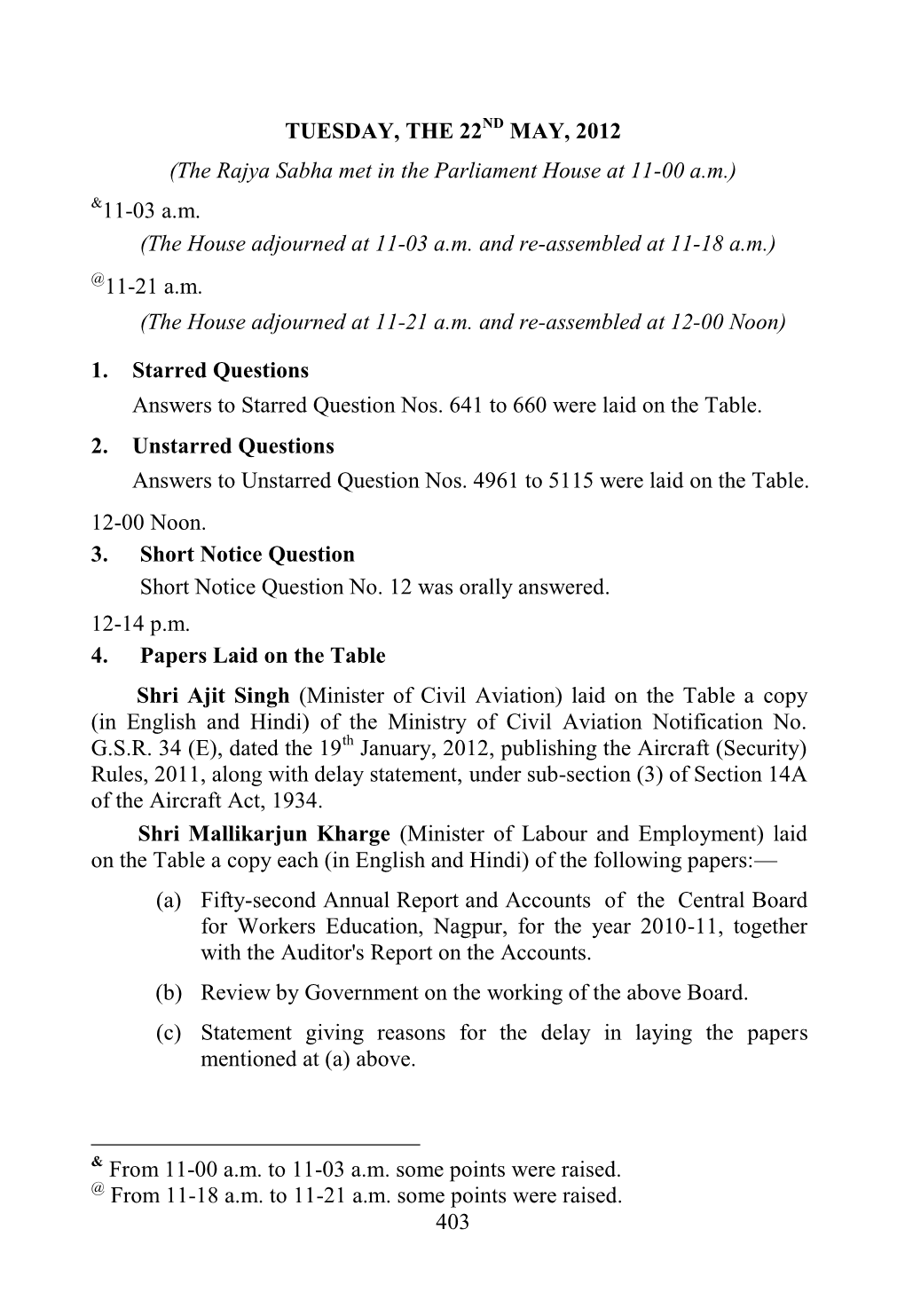 The Rajya Sabha Met in the Parliament House at 11-00 Am