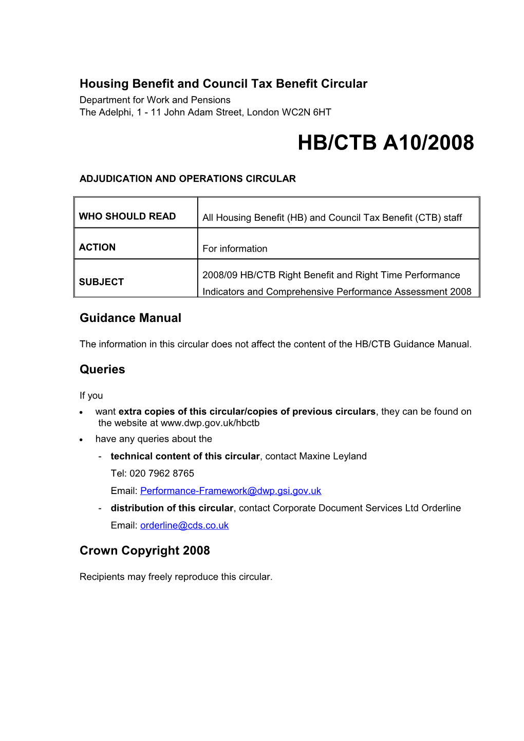 Housing Benefit and Council Tax Benefit Circular s7