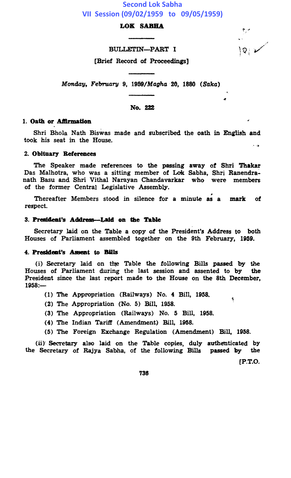 Second Lok Sabha VII Session (09/02/1959 to 09/05/1959) LOR SABJL\