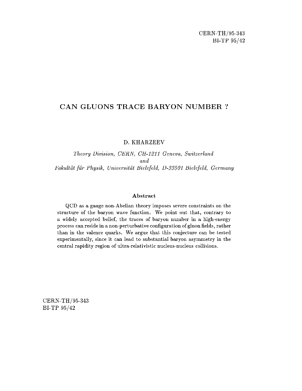 Can Gluons Trace Baryon Number ?