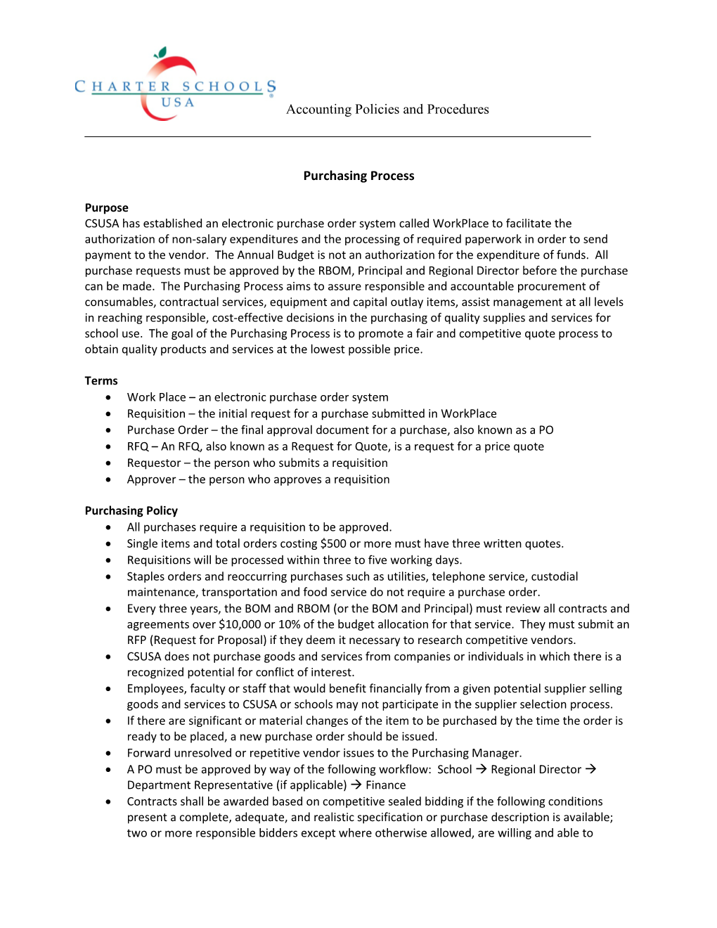 Accounting Policies and Procedures Purchasing Process