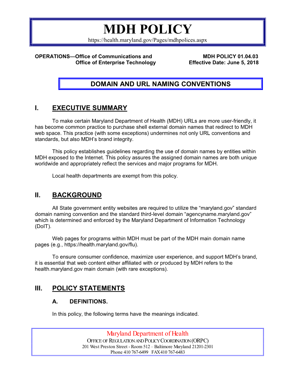 Domain and URL Naming Convention Policy