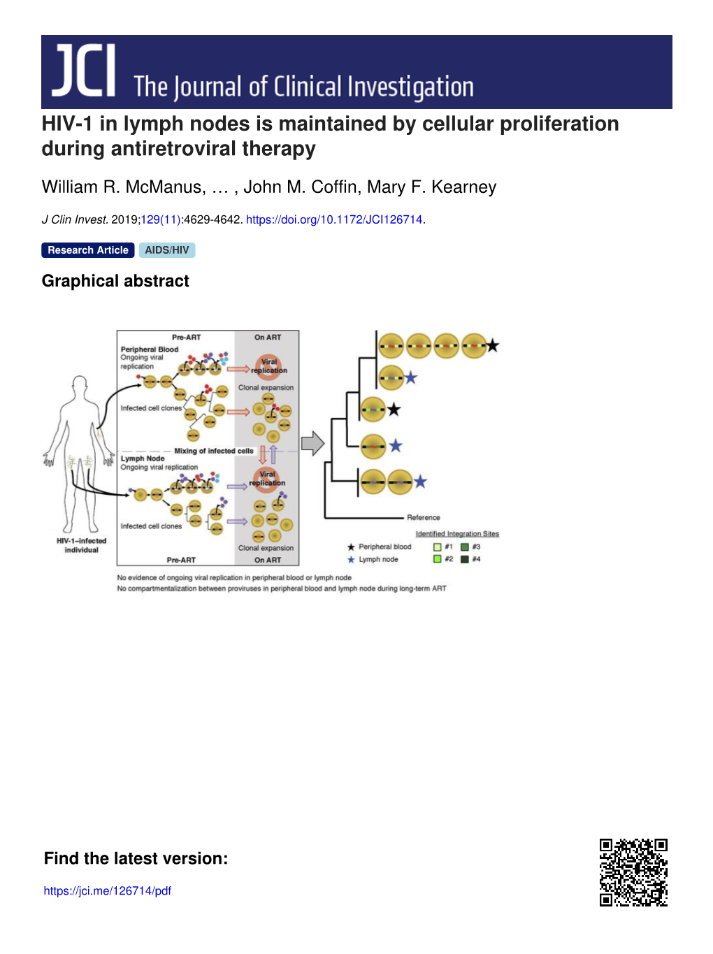 HIV-1 in Lymph Nodes Is Maintained by Cellular Proliferation During Antiretroviral Therapy