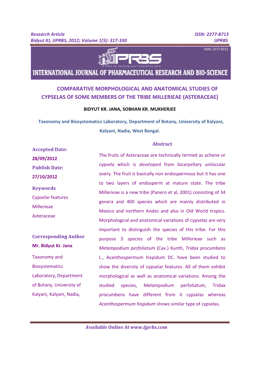 IJPRBS, 2012; Volume 1(5 ): 317-330 IJPRBS
