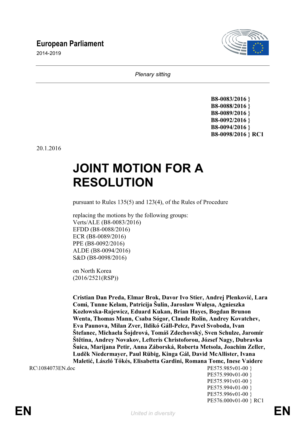 En En Joint Motion for a Resolution