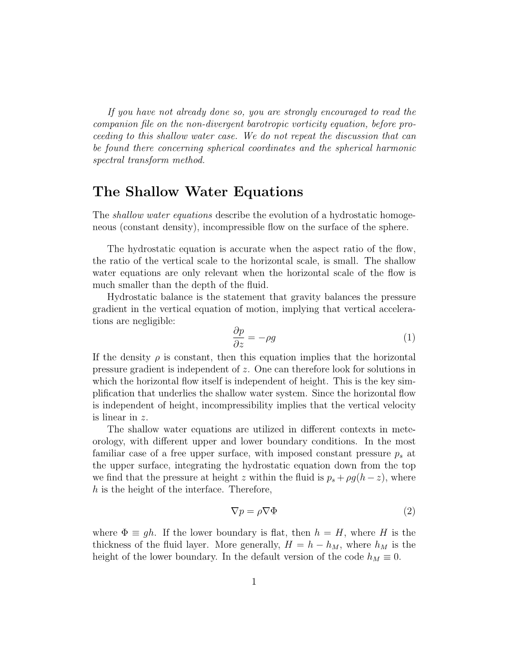 The Shallow Water Equations