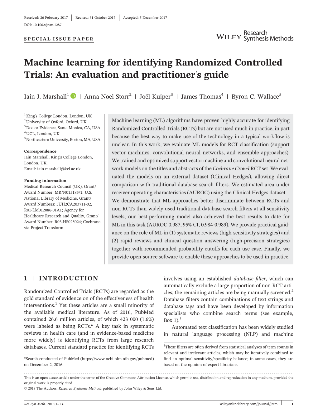 Machine Learning for Identifying Randomized Controlled Trials: an Evaluation and Practitioner's Guide