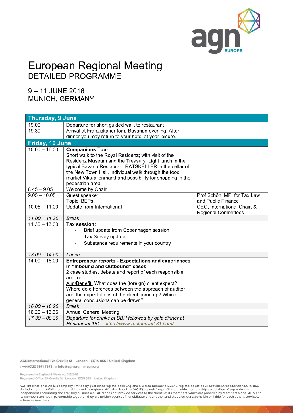 European Regional Meeting DETAILED PROGRAMME