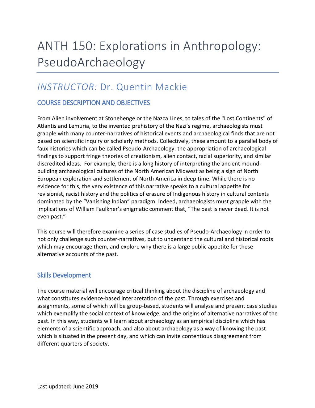 ANTH 150: Explorations in Anthropology: Pseudoarchaeology