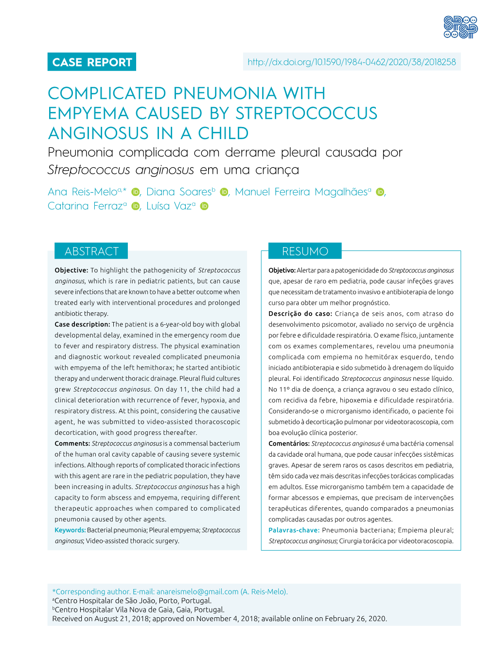 Complicated Pneumonia with Empyema Caused by Streptococcus Anginosus in a Child