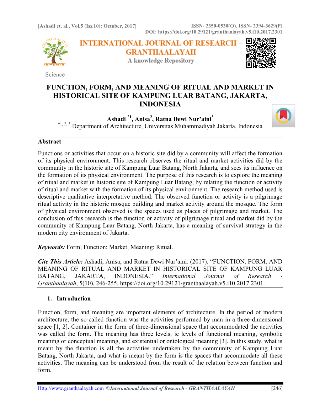 Function, Form, and Meaning of Ritual and Market in Historical Site of Kampung Luar Batang, Jakarta, Indonesia