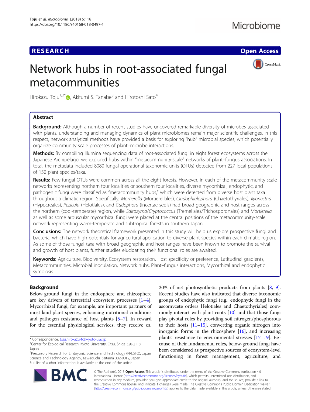 Network Hubs in Root-Associated Fungal Metacommunities Hirokazu Toju1,2* , Akifumi S