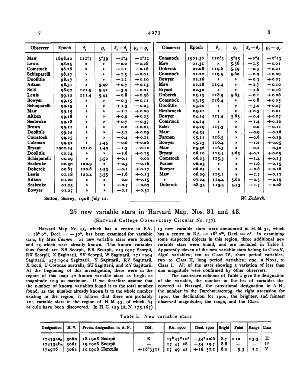 25 New Variable Stars in Harvard Map, Nos. 31 and 43