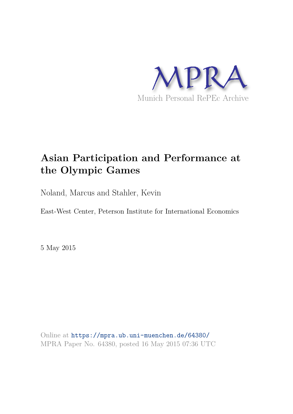 Asian Participation and Performance at the Olympic Games