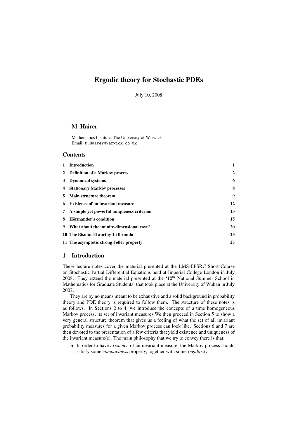 Ergodic Theory for Stochastic Pdes