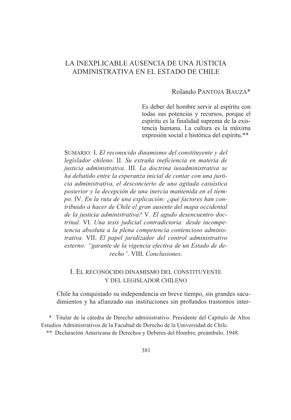 La Inexplicable Ausencia De Una Justicia Administrativa En El Estado De Chile