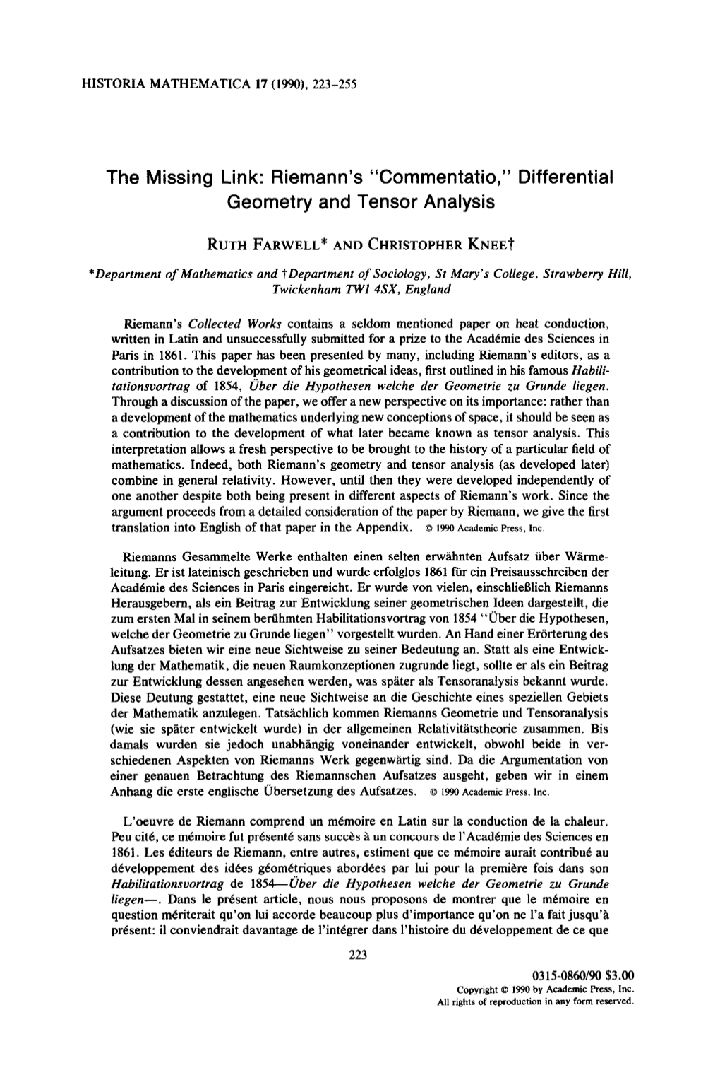 The Missing Link: Riemann's