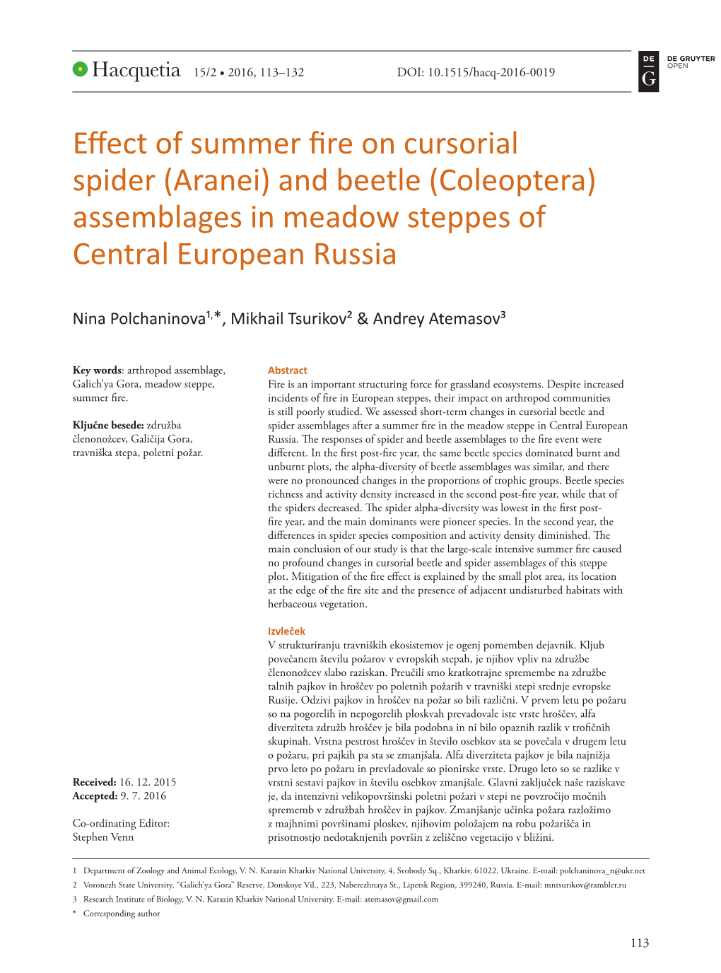 And Beetle (Coleoptera) Assemblages in Meadow Steppes of Central European Russia