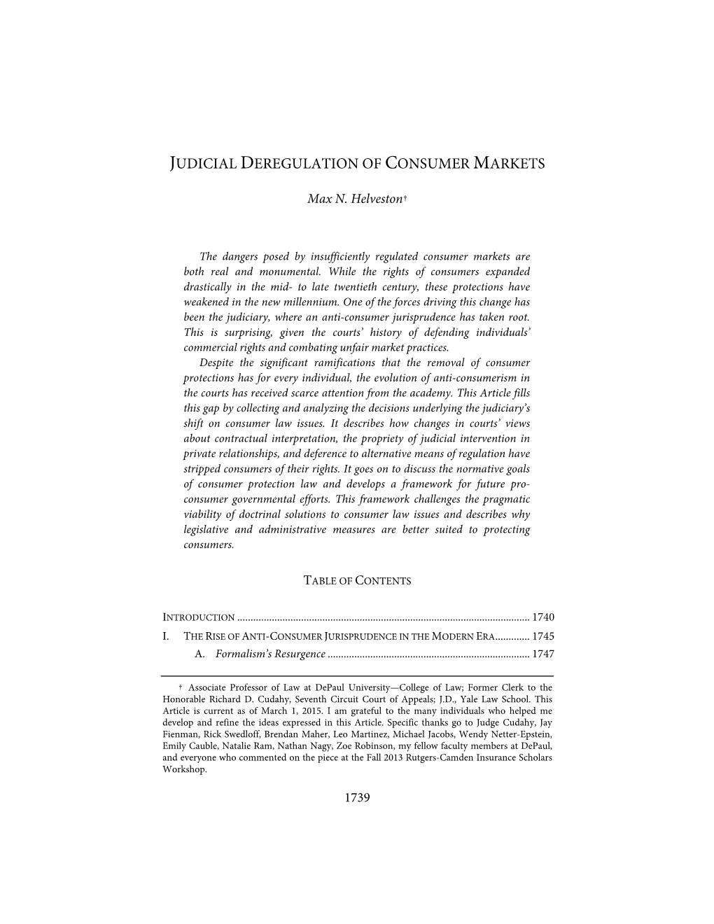 Judicial Deregulation of Consumer Markets