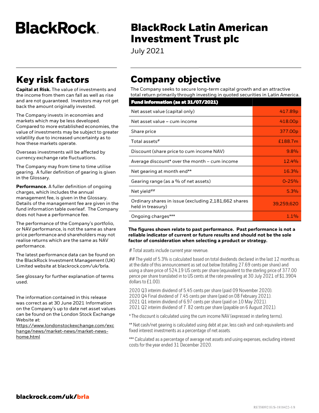 Blackrock Latin American Investment Trust Plc July 2021