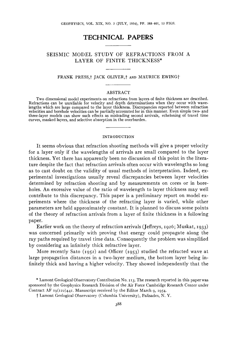 Seismic Model Study of Refractions from a Layer of Finite Thickness*