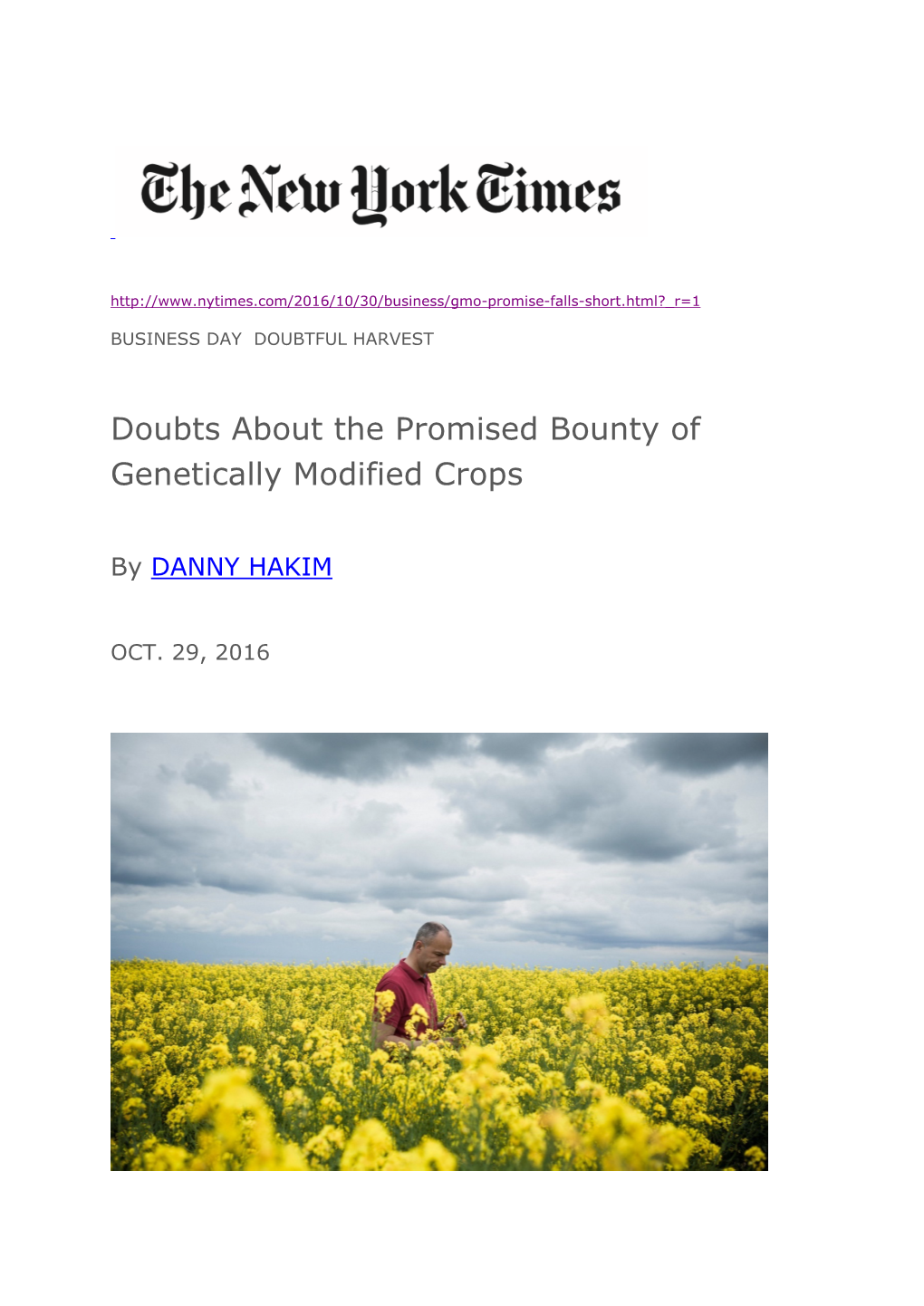 Doubts About the Promised Bounty of Genetically Modified Crops