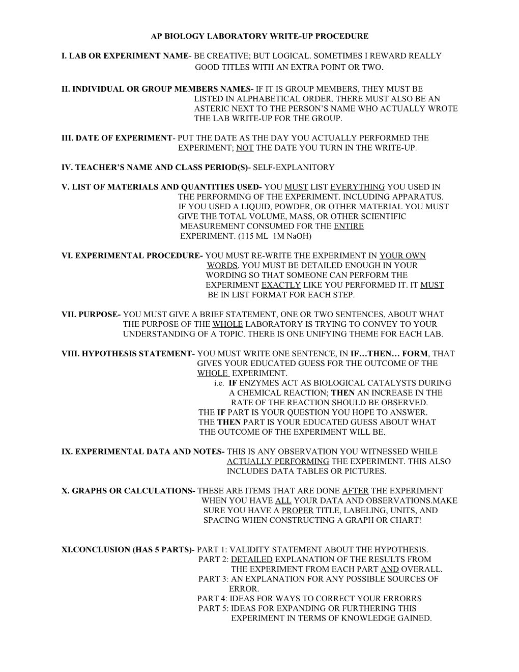 Ap Biology Laboratory Write-Up Procedure