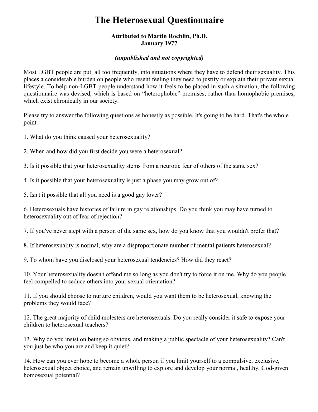 The Heterosexual Questionnaire